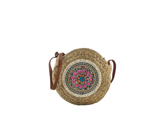 Bolso Bandolera Redondo Rafia Abalorios